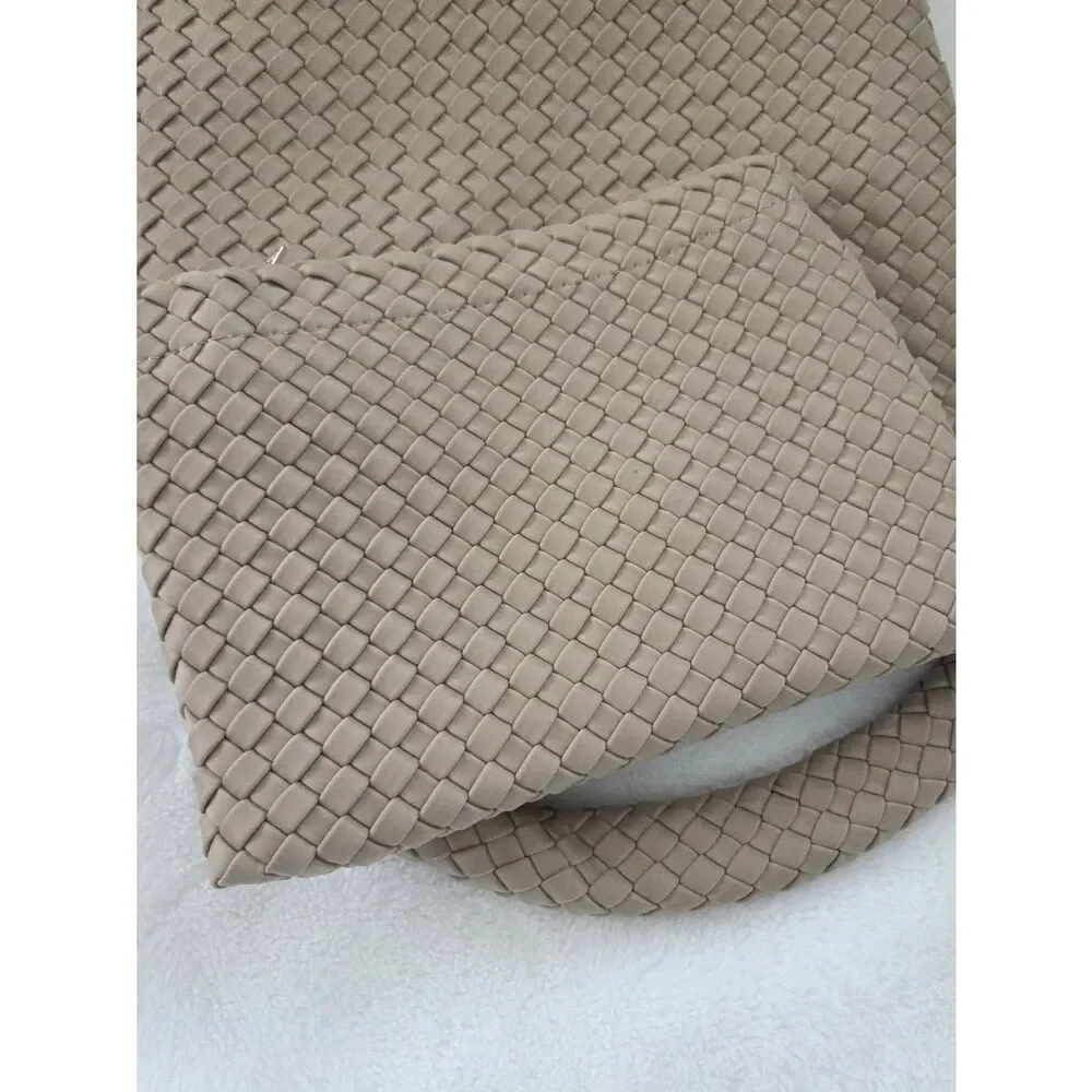 Woven Taupe Hobo Bag with Matching Pouch
